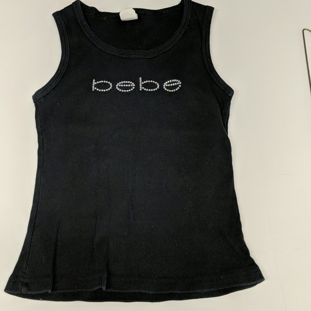 Bebe black tank top with rhinestone logo